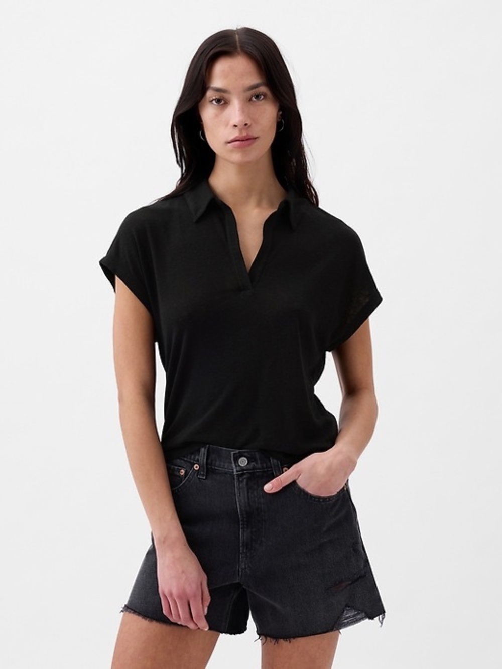 NWT GAP LINEN BLEND POLO TOP BLACK NWT XL TALL